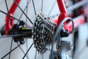 Cassette en derailleur van fiets in close up