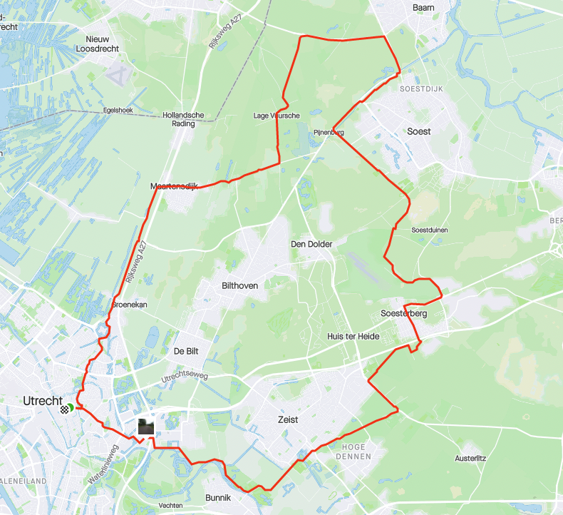 Fietsroute van 50 kilometer van Utrecht naar Soest door Soesterduinen