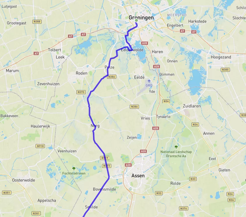 Screenshot van GPS fietsroute in GPX studio