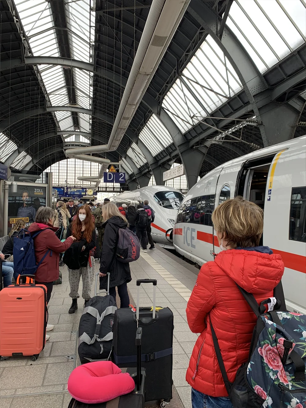 Basel SBB mensen en koffers op het station Mensen op Basel SBB