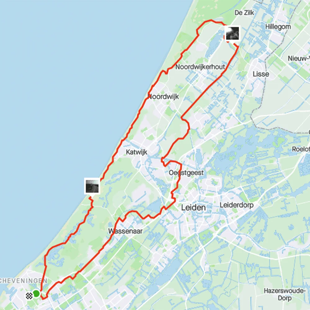 Route Den Haag Noordwijk Leiden Wassenaar Route van Den Haag naar Noordwijk en via de duinen naar Leiden